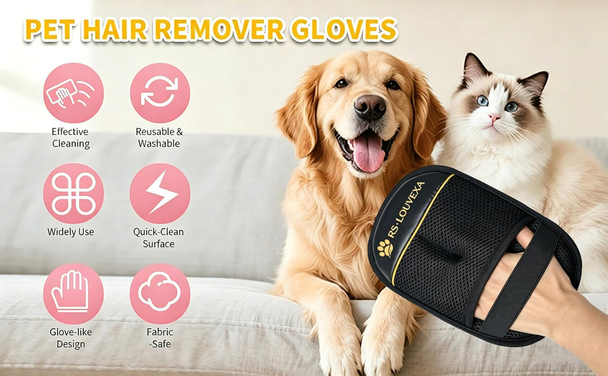 Pet Hair Remover Kit for Dogs & Cats – Reusable Lint Roller & Grooming Glove, Removes Pet Hair from Furniture, Couch, Carpet, Clothes & Car Seats, Portable Fur Remover, No Refills