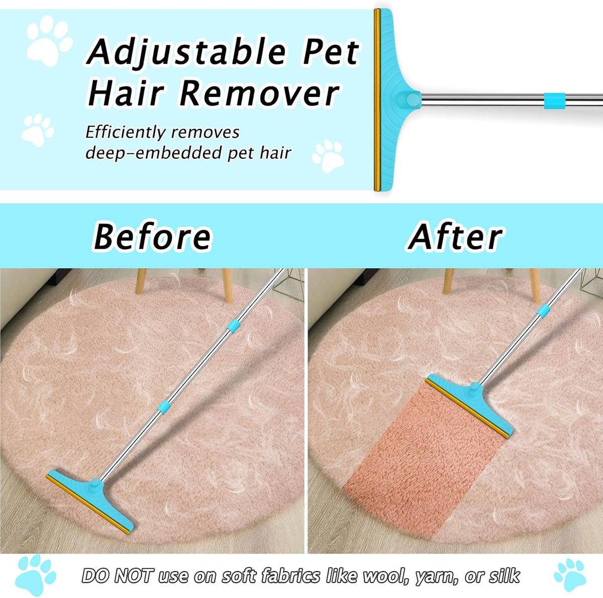 Carpet Rake for Pet Hair Removal Tool, Dog Cat Hair Remover for Furniture