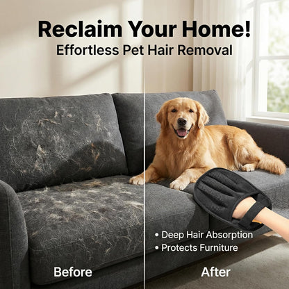 2 Pack Upgraded Pet Hair Removal Gloves for Cats & Dogs, Five-Finger Electrostatic Reusable Magic Brush for Effortless Pet Hair Remover Tool on Carpet, Clothing, Laundry, Couch, Car Seat (Black)