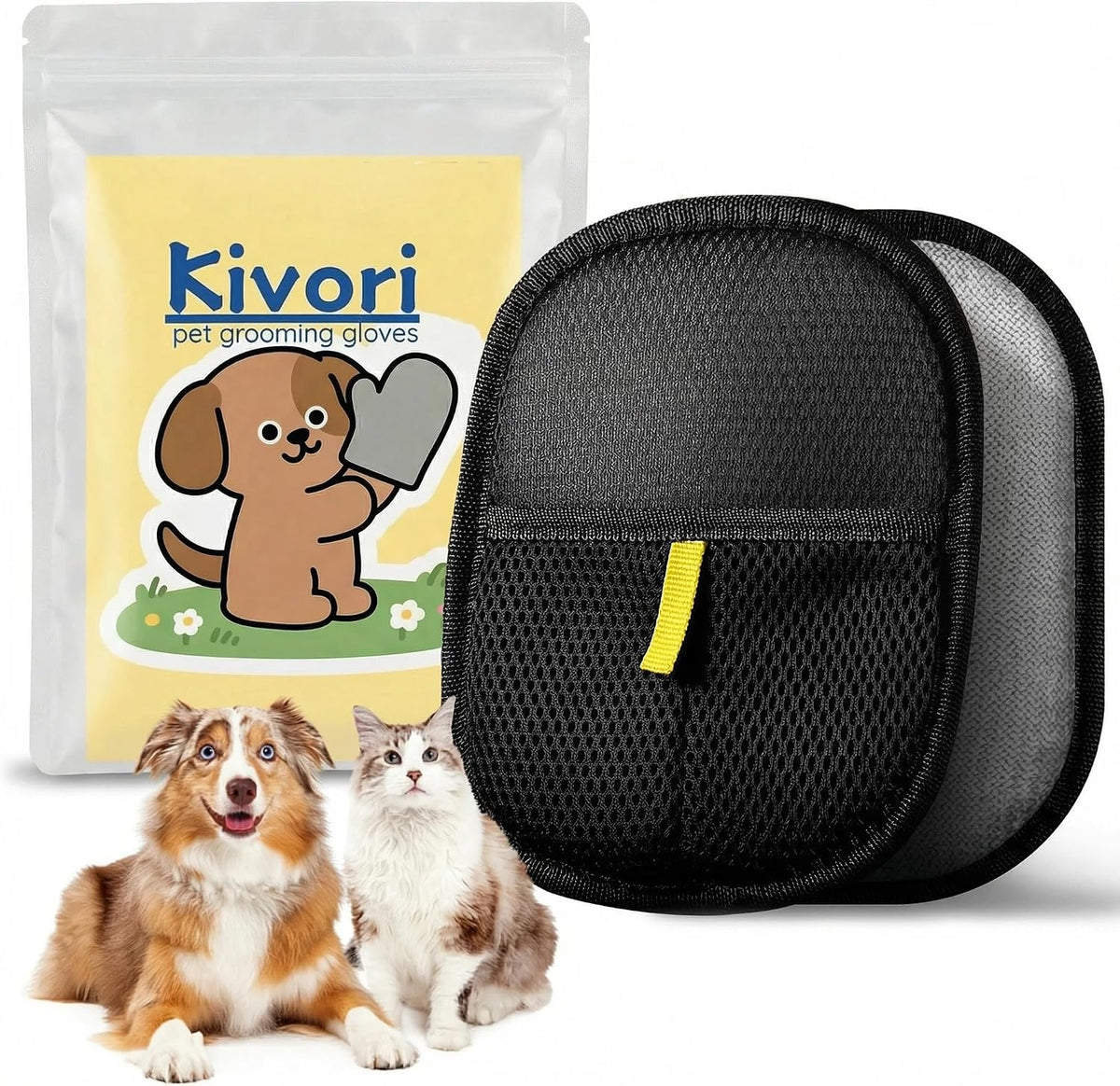 Kivori Pet Grooming Gloves, for Dogs and Cats Hair Removal Reusable Cleaning Brush Electrostatic Fur Mitts for Furniture Bedding Sofa (2PCS)