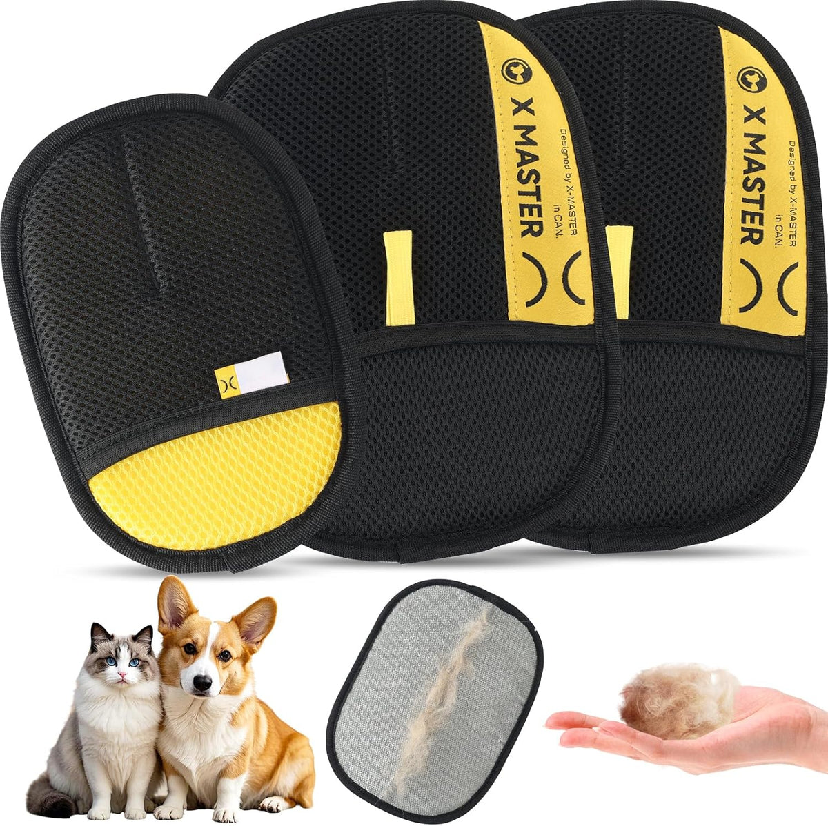 Wortade 3pcs Pet Hair Removal Glove for Dog & Cat, Electrostatic Reusable