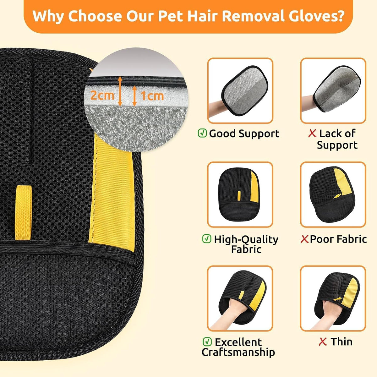 SAWMONG 2Pcs Pet Hair Remover Glove With Comb for Dogs & Cats
