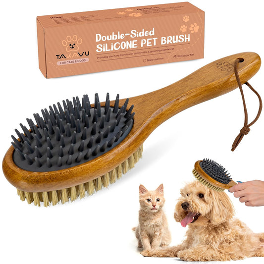 TAKAVU Short Hair Dog & Cat Deshedding Brush, Double-Sided Silicone Bristle