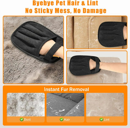 2-Pack Electrostatic Pet Hair Removal Gloves - Reusable Grooming & Cleaning Gloves for Dogs and Cats, Furniture, Clothing, Car Interiors, Beds & Couches (Fit All Hand Sizes)