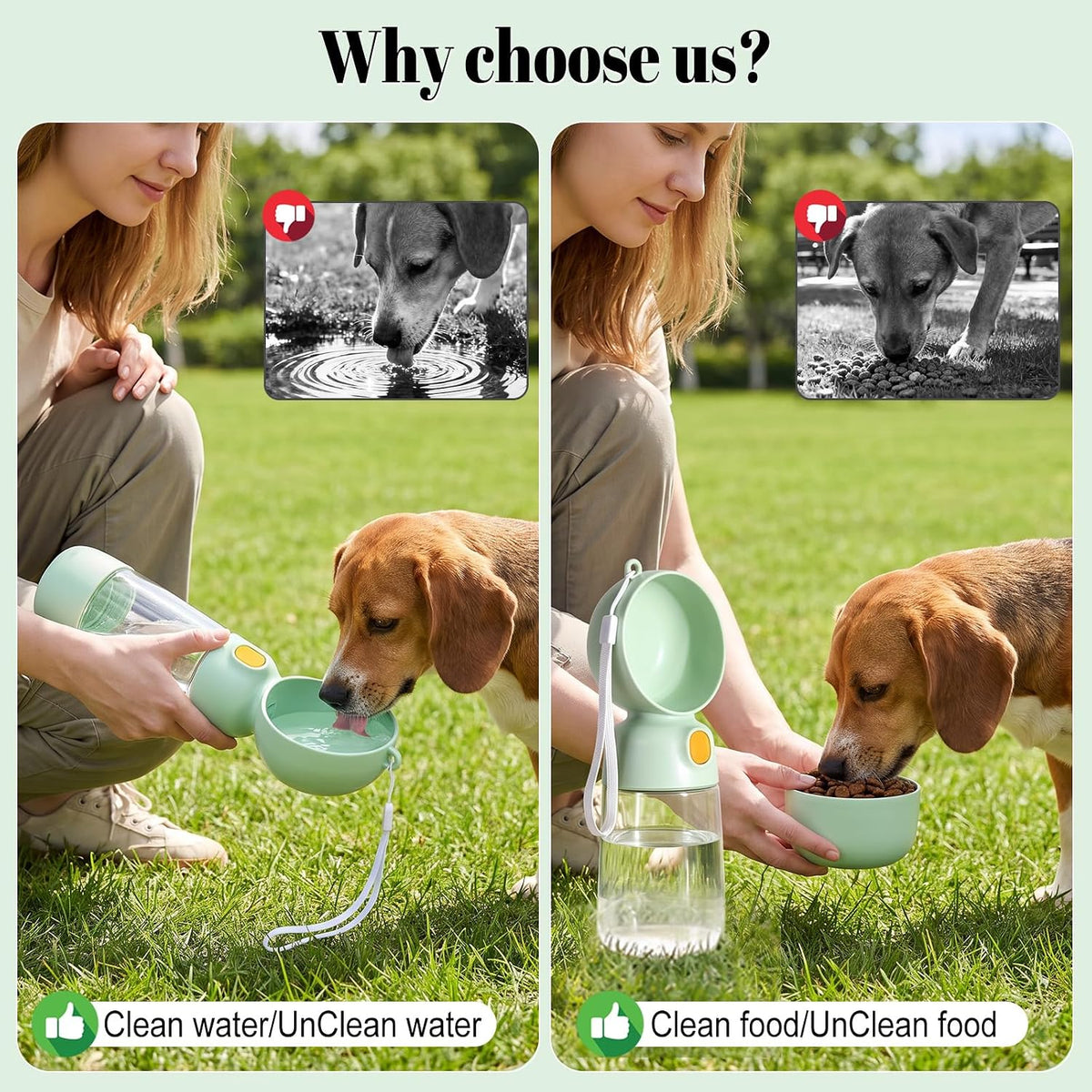 Portable Dog Water Bottle with Food Container 2 in 1