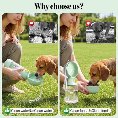 Portable Dog Water Bottle with Food Container 2 in 1