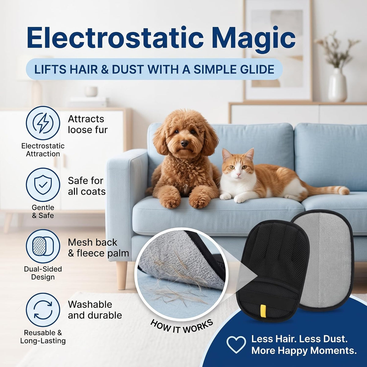 Pet Hair Remover Glove for Couch,Clothes, Furniture Carpet