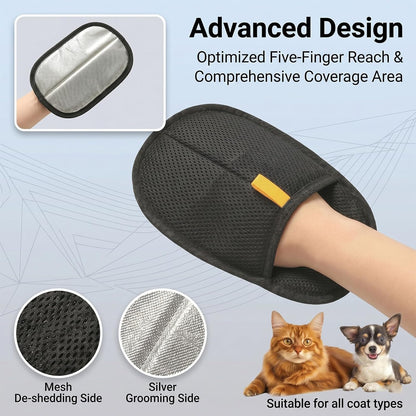 2-Pack Pet Hair Removal Glove, 5-Finger Electrostatic Fur Remover, Reusable Magnetic Lint Brush Tool for Dogs & Cats, Deep Clean Sweeper for Couch, Carpet & Car Seat