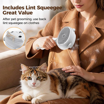 Self Cleaning Shedding Steam Cat Brush, Silicone Scraper Included