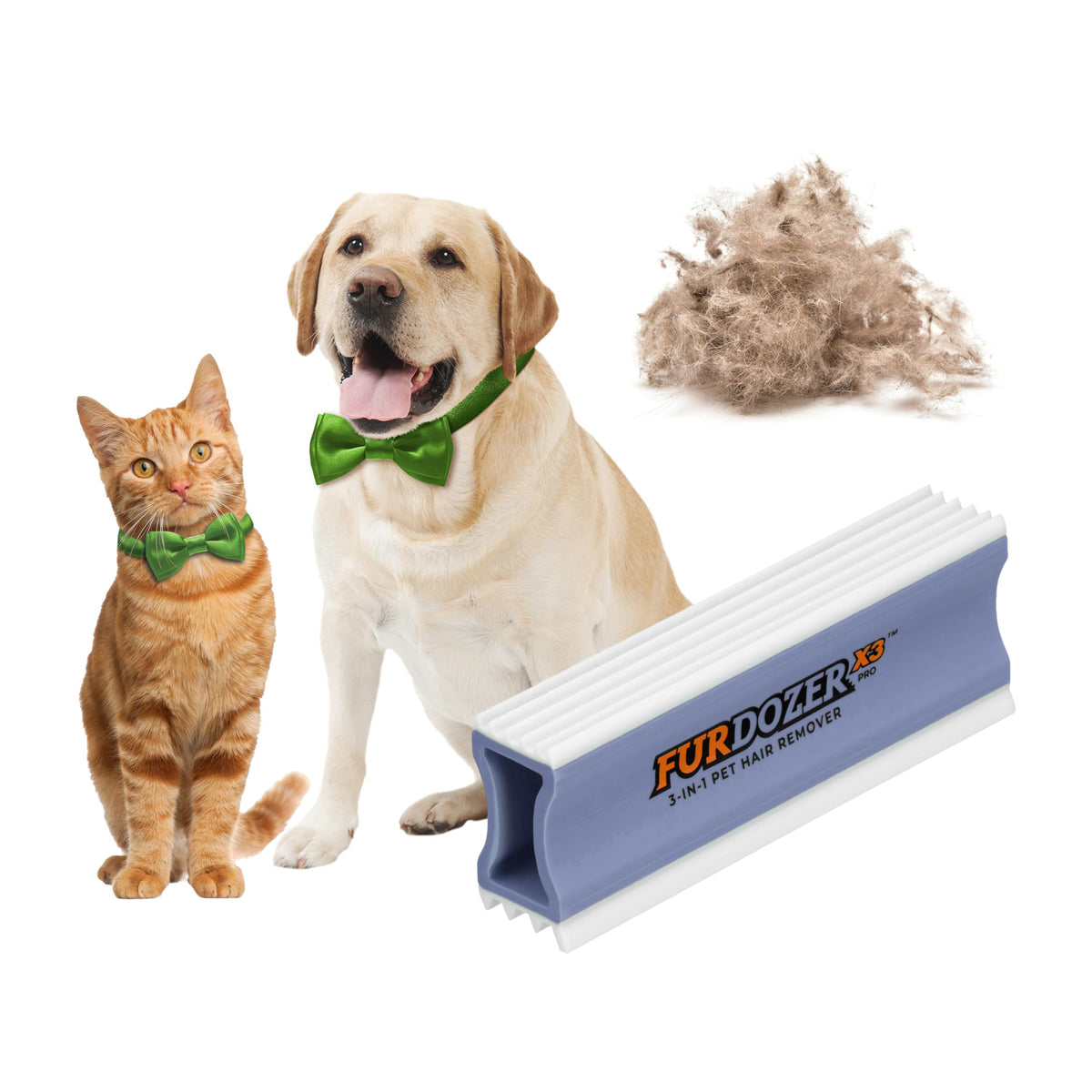 FurDozer Pet Hair Remover & Auto Detailing Tools - Cat & Dog Hair Remover for Carpets, Car Interiors, Couches, Bedding, & Pet Furniture (Gray, X3 PRO - 5" Long)