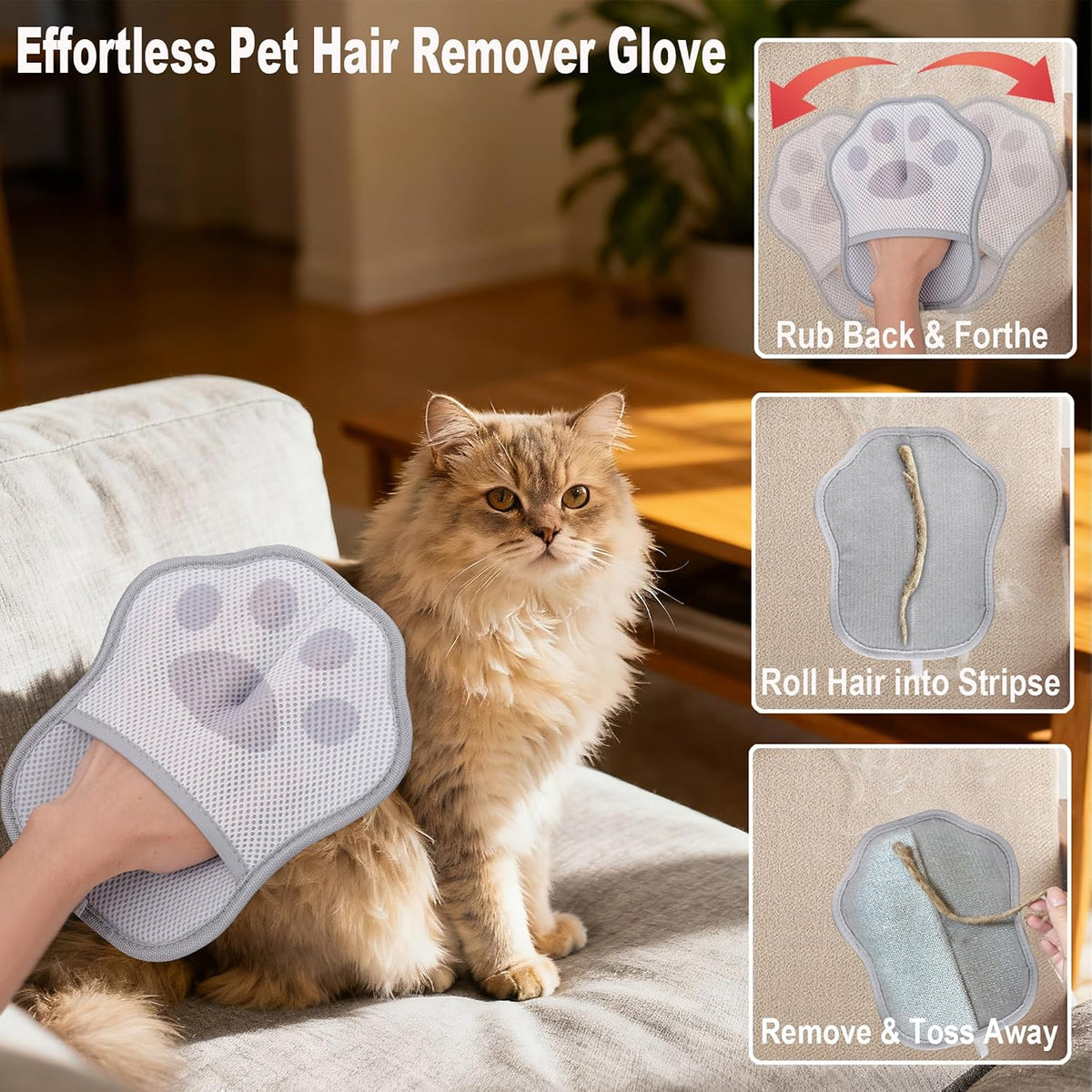Pet Hair Removal Glove for Cats & Dogs, Reusable Pet Hair Remover Tool
