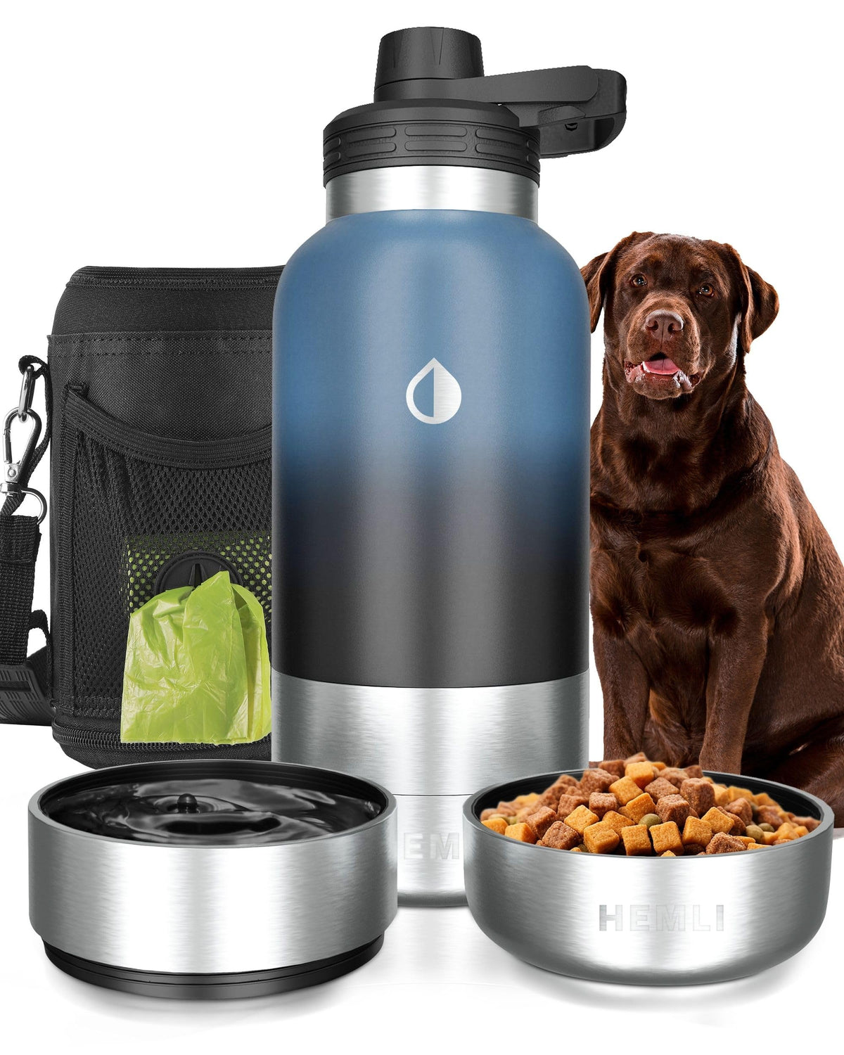 32 oz. Dog Water Bottle, Insulated Dog Travel Water Bottle, Stainless Steel Pet Water Bottle Dispenser Portable Food and Water Bowl for Dogs for Walking Dog Canteen Travel Kit