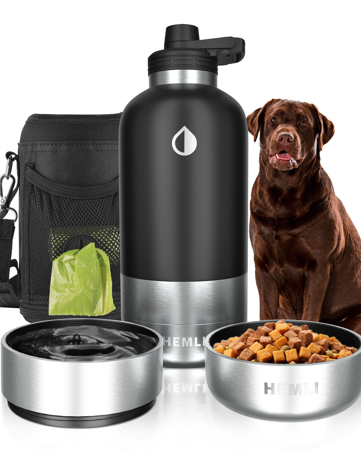32 oz. Dog Water Bottle, Insulated Dog Travel Water Bottle, Stainless Steel Pet Water Bottle Dispenser Portable Food and Water Bowl for Dogs for Walking Dog Canteen Travel Kit