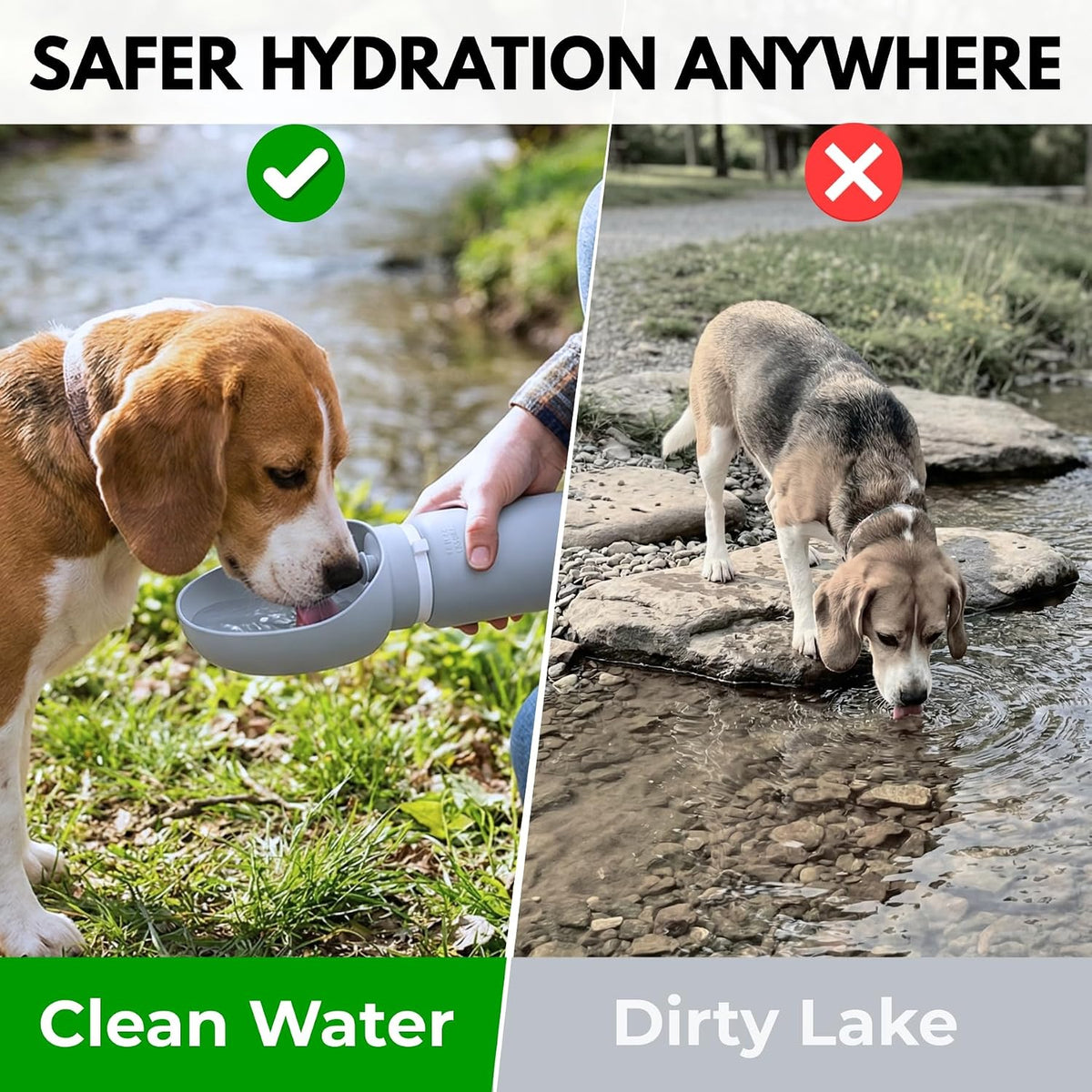 BICYSTAR Collapsible Water Bottle for Dogs, Foldable Leak-Resistant w/Drain-Back, Pet Travel Bowl, 18.6oz for Walks, Hiking & Road Trips