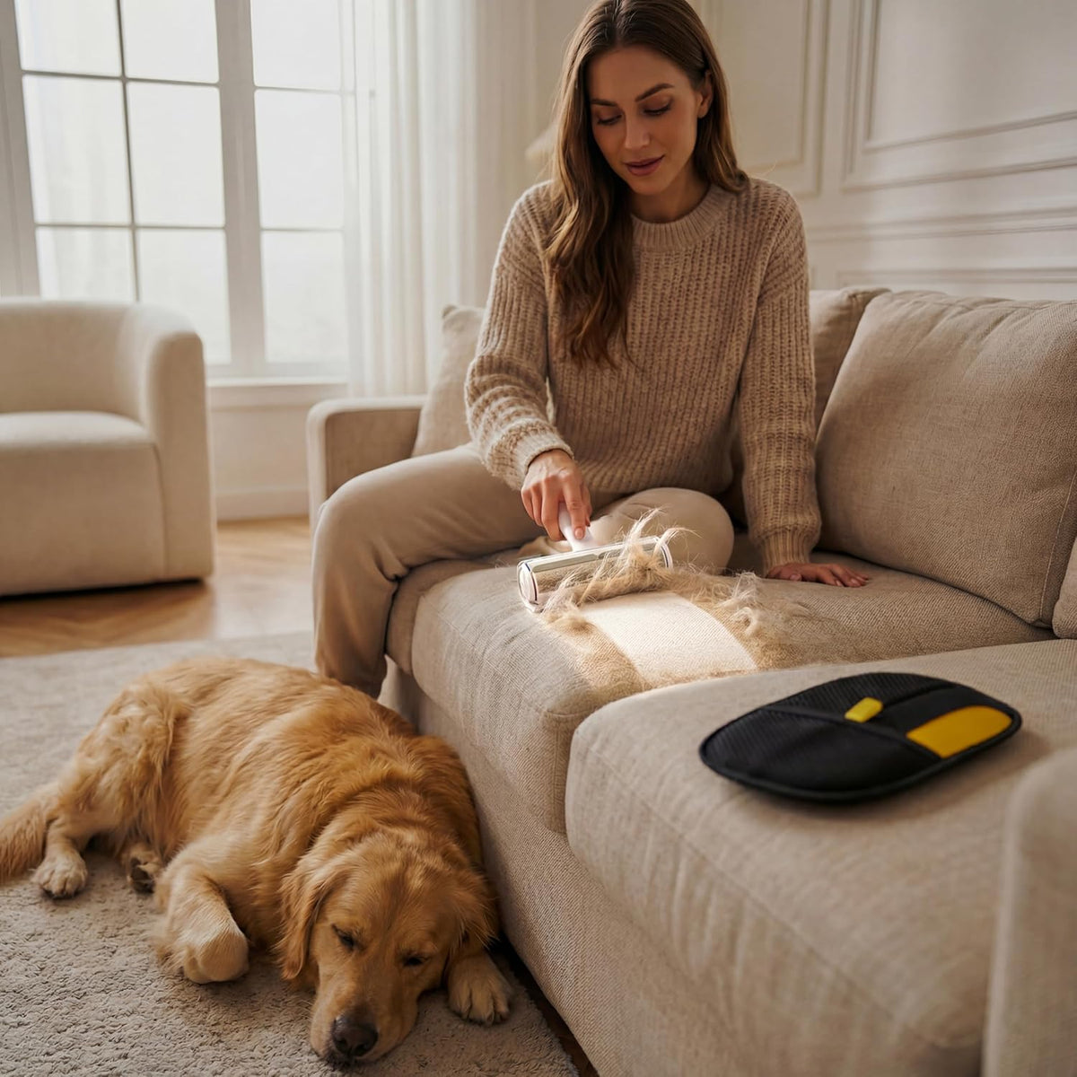 Pet Hair Remover Roller + Glove Kit – Reusable, No Sticky Sheets, Removes Dog & Cat Hair from Couch, Carpet & Furniture Instantly