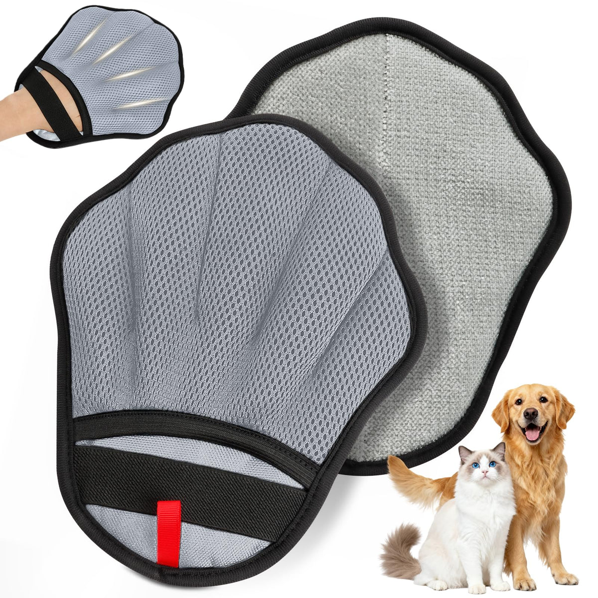 Pet Hair Removal Glove, Electrostatic Pet Hair Remover Glove for Cats & Dogs, Pet Hair Remover Tool for Laundry, Couch, Carpet, Car Seat - Upgraded Five-Finger, Reusable, Grey+Grey