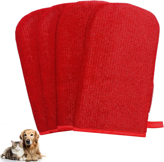 4 Pcs Pet Red Hair Remover Glove Red Reusable Fur Mitt