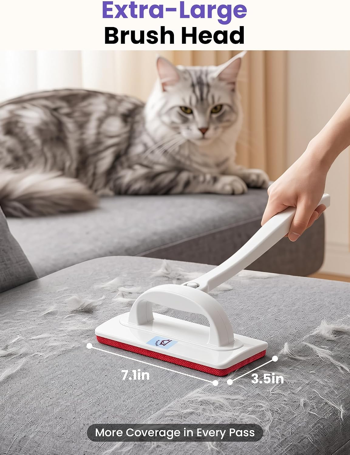 DELOMO Reusable Pet Hair Remover Brush for Furniture, Dog & Cat Fur Remover