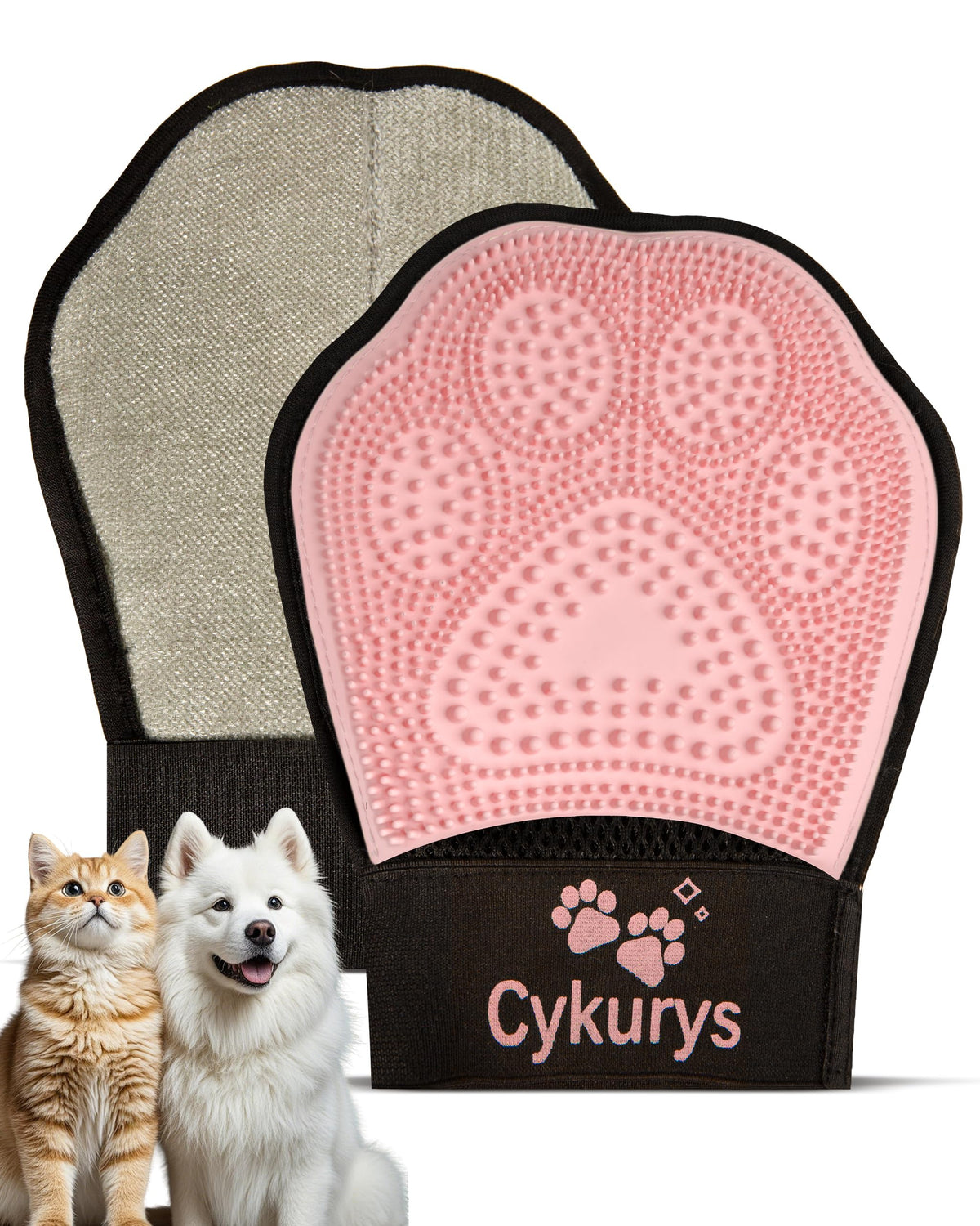 Pet Hair Removal Glove for Dogs & Cats, Double-Sided Grooming Glove