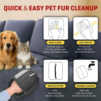 Pet Hair Removal Glove for Dogs & Cats, Newly Upgraded Reusable Electrostatic Pet Hair Glove, Magic Brush Pet Hair Remover Tool for Clothing, Couch, Carpet, Car Seats.