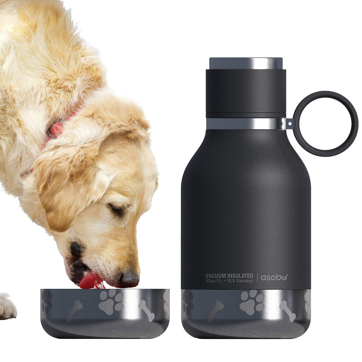 Asobu Buddy Bottle a Stainless Steel Insulated Water Bottle for with Removable Dog Water Bowl and Dog Food and Treat Storage Bowl (Wood, 37 oz Water Bottle with Bowl)