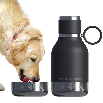 Asobu Buddy Bottle a Stainless Steel Insulated Water Bottle for with Removable Dog Water Bowl and Dog Food and Treat Storage Bowl (Wood, 37 oz Water Bottle with Bowl)