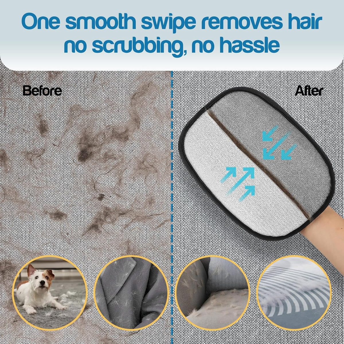 Pet Hair Removal Glove for Dogs & Cats, Upgraded 5-Finger Electrostatic Magic Brush & Reusable Pet Hair Remover for Clothing,Couch, Carpet, Car Seat, Car Bed,1PCS