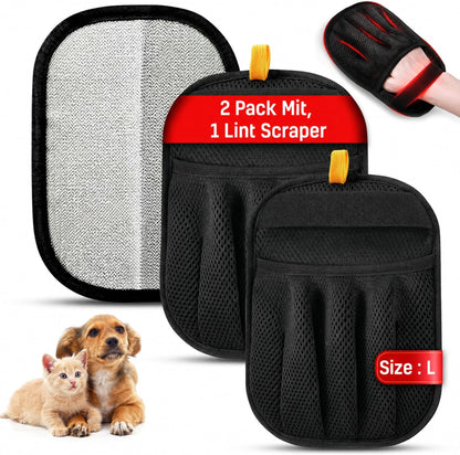 3pcs Large Pet Hair Removal Gloves for Cats | Electrostatic Magic Brush for Clothes, Beds, Sofa, Carpets | Fur Hero | Thickened Newly Upgraded | Fur Remover Mitt for Dogs, 2 Gloves + 1 Lint Scraper