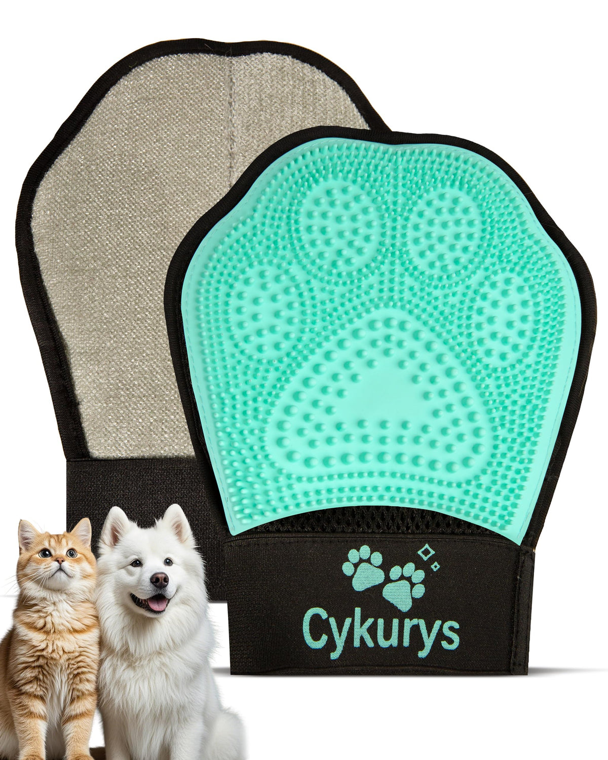 Pet Hair Removal Glove for Dogs & Cats, Double-Sided Grooming Glove