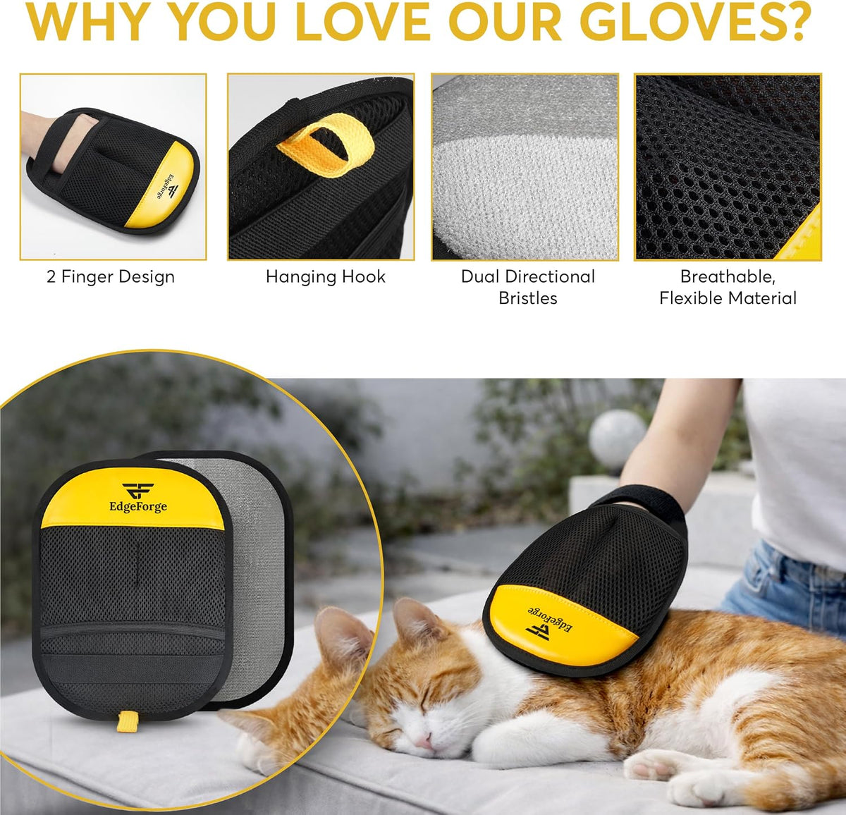 Pet Hair Removal Glove for Dogs & Cats - Reusable Electrostatic Magic Brush Glove - Lint Mitt for Furniture, Couch, Carpet, Clothing, Car Seat - Dog Hair Remover Tool