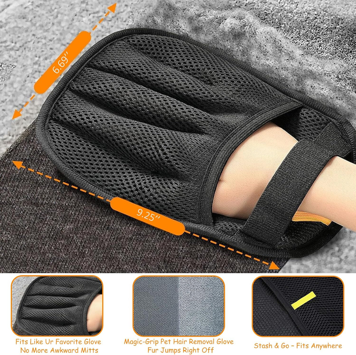 2-Pack Electrostatic Pet Hair Removal Gloves - Reusable Grooming & Cleaning Gloves for Dogs and Cats, Furniture, Clothing, Car Interiors, Beds & Couches (Fit All Hand Sizes)