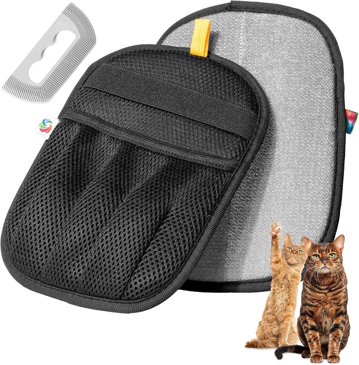 Pet Hair Removal Gloves for Dogs & Cats | Electrostatic Reusable Fur Remover Mitt for Furniture, Carpet & Clothes, Couch Car| Pet Fur Cleaning Tool with Carpet Scraper (Black - 1 Pc)