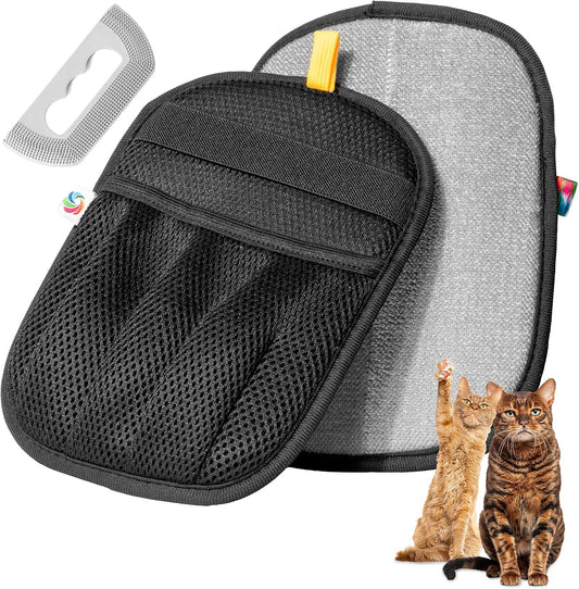 Pet Hair Removal Gloves for Dogs & Cats | Electrostatic Reusable Fur Remover Mitt for Furniture, Carpet & Clothes, Couch Car| Pet Fur Cleaning Tool with Carpet Scraper (Black - 1 Pc)