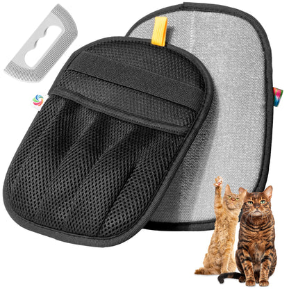 Pet Hair Removal Gloves for Dogs & Cats | Electrostatic Reusable Fur Remover Mitt for Furniture, Carpet & Clothes, Couch Car| Pet Fur Cleaning Tool with Carpet Scraper (Black - 1 Pc)