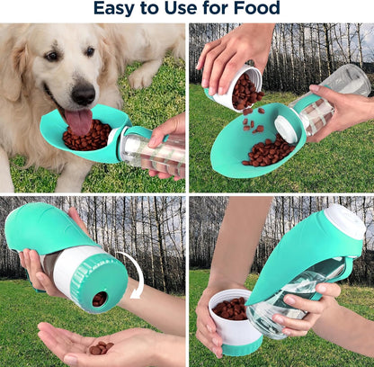 Uppetly Dog Water Bottle, Pet Water Bottle with Food Container and Drinking Feeder, Leak Proof, BPA-Free, Portable Foldable Puppy Water Cup Dispenser for Outdoor Walking, Travel, Large Green