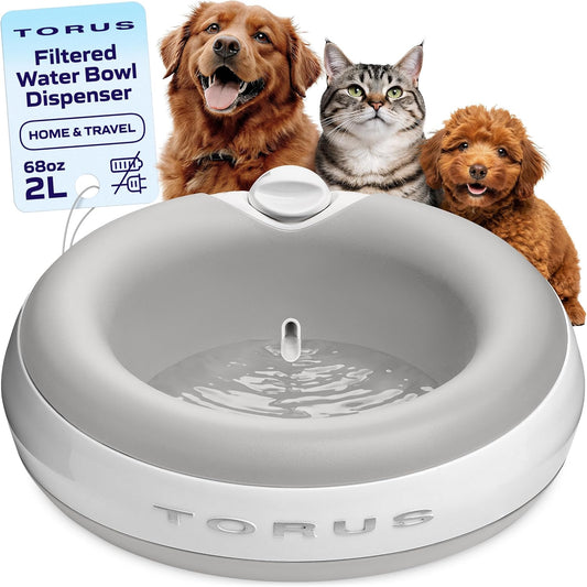 Maxi Portable Filtered Pet Water Bowl, 2L/68oz – Auto-Refill & No-Spill Water Dispenser with Carbon Filter- No Power or Batteries Needed - Travel Bowl for Dogs & Cats - Barkwood Beige