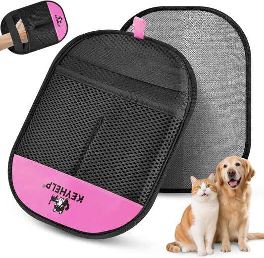 Pet Hair Removal Glove for Dogs & Cats, Newly Upgraded Reusable Electrostatic Pet Hair Glove, Magic Brush Pet Hair Remover Tool for Clothing, Couch, Carpet, Car Seat（Pink）