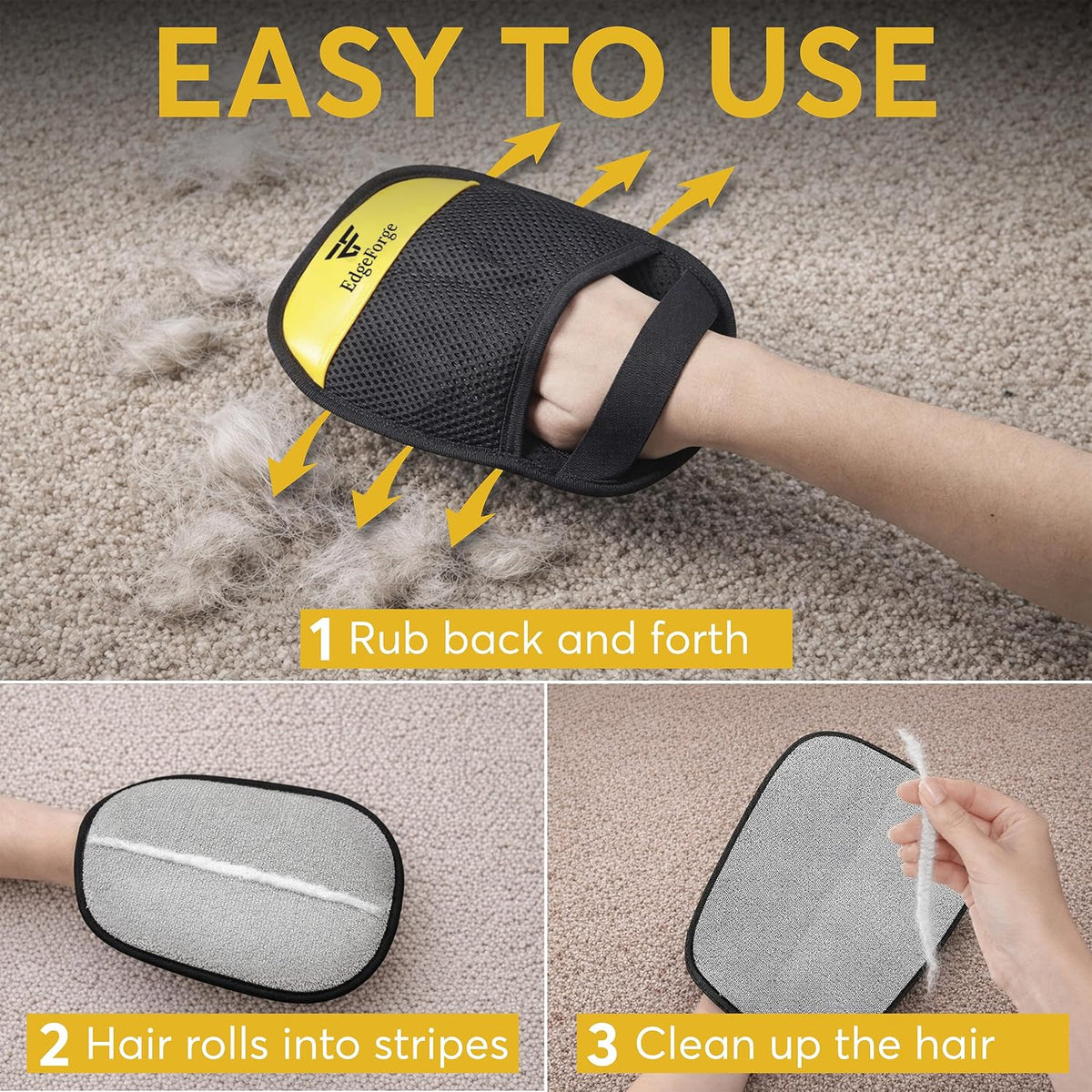 2 Pack Pet Hair Removal Glove for Dogs & Cats - Reusable Electrostatic Magic Brush Glove - Lint Mitt for Furniture, Couch, Carpet, Clothing, Car Seat - Dog Hair Remover Tool - Black