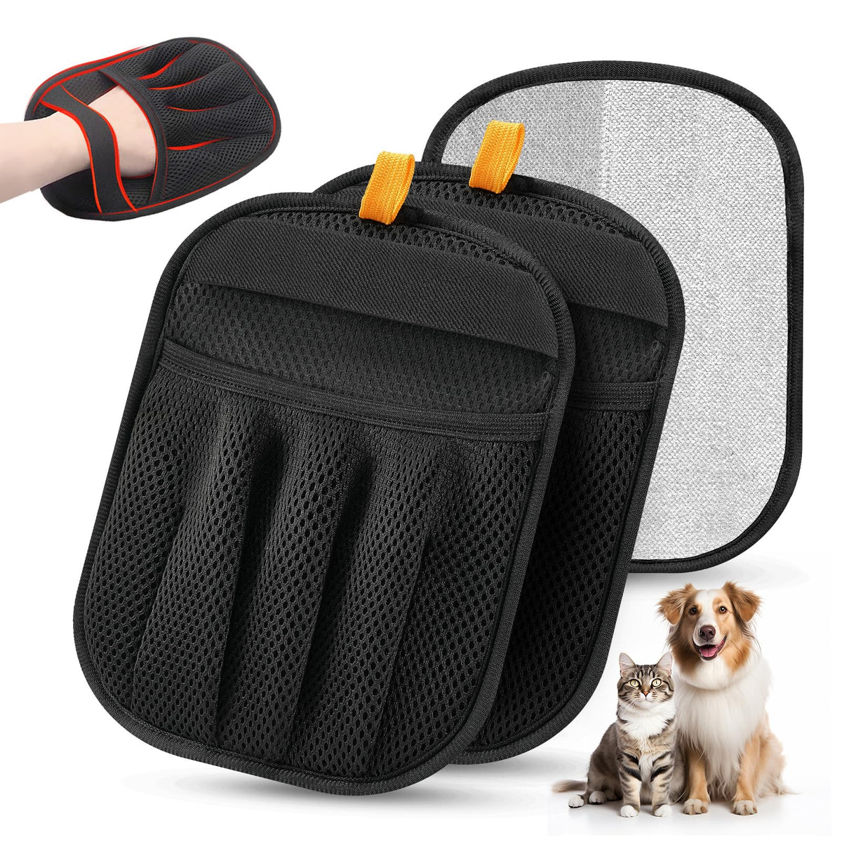 2Pcs Pet Hair Removal Gloves Cat & Dog, Electrostatic Reusable Remover Tool